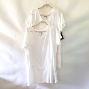 Lot of 2 White Cotton Tunic Tees Women's 14/16 V-Neck Short Sleeve Shirts NEW